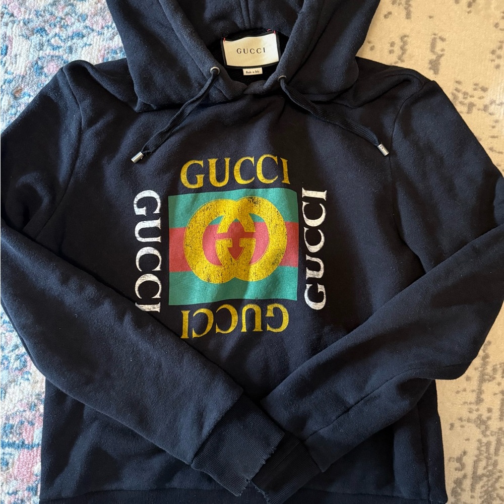 Gucci Black Hoodie with Multicolor Logo